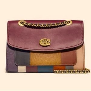 COACH 76085 Patchwork Stripe Parker Shoulder Bag Oxblood Multi - Excellent Cond